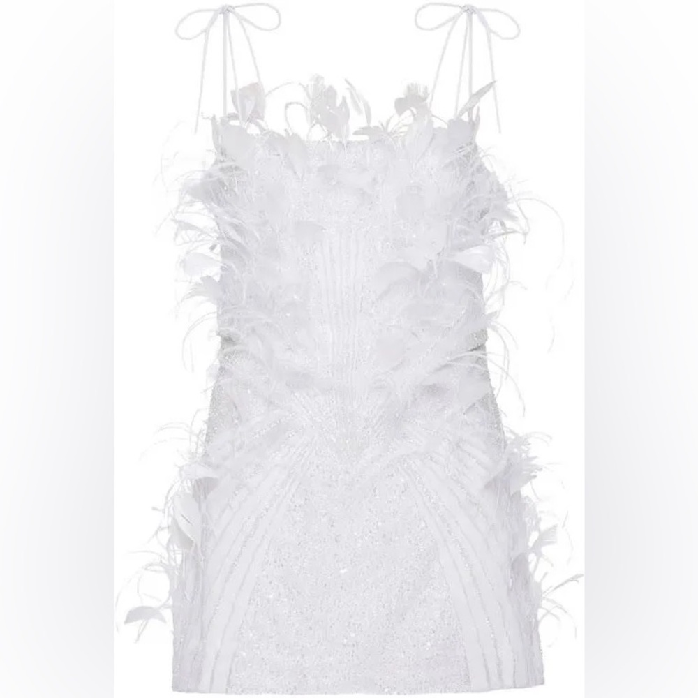 Rachel Gilbert White Feathered Mini Dress